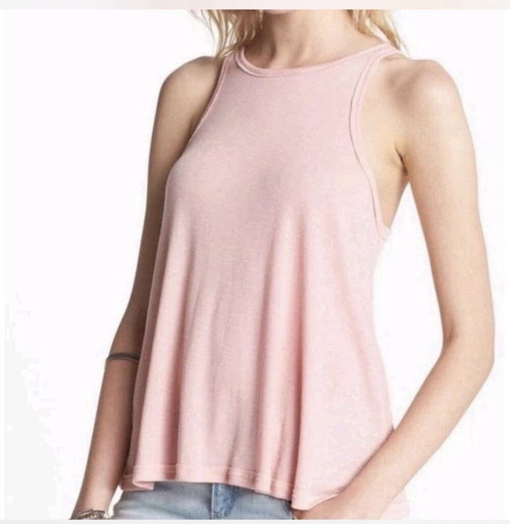 Free People Pink Ribbed Racerback Swing Tank Top Women's Medium Flowy Boho